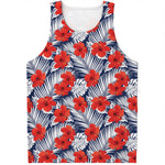 Red Hibiscus Tropical Pattern Print Men's Tank Top