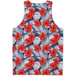 Red Hibiscus Tropical Pattern Print Men's Tank Top