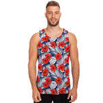 Red Hibiscus Tropical Pattern Print Men's Tank Top