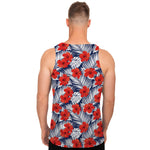 Red Hibiscus Tropical Pattern Print Men's Tank Top