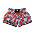 Red Hibiscus Tropical Pattern Print Muay Thai Boxing Shorts