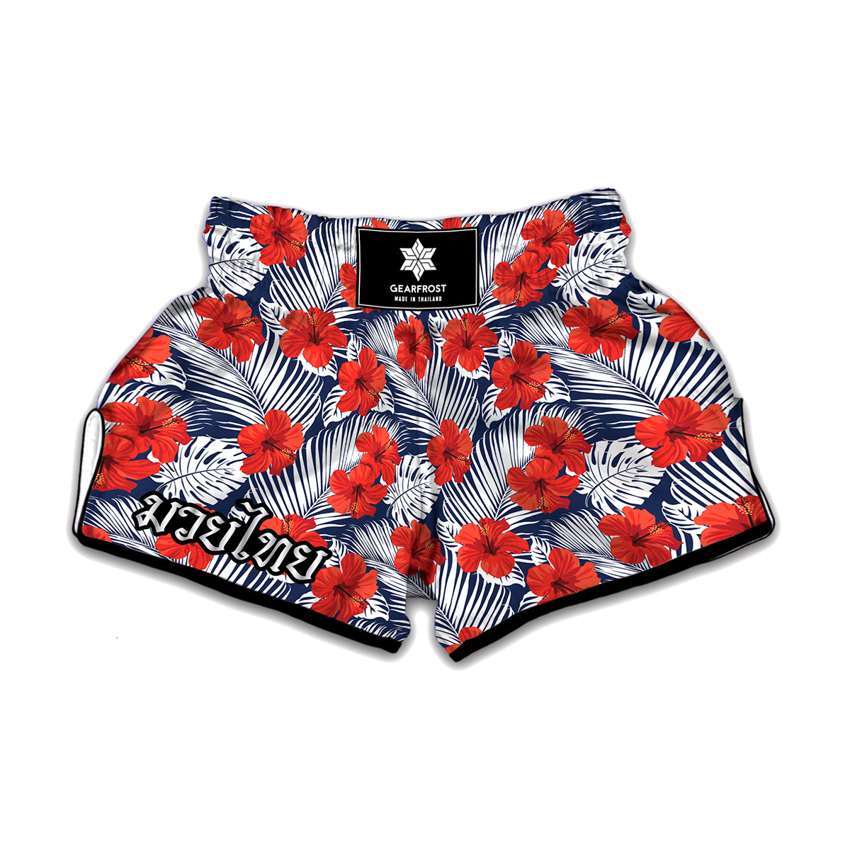 Red Hibiscus Tropical Pattern Print Muay Thai Boxing Shorts
