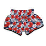 Red Hibiscus Tropical Pattern Print Muay Thai Boxing Shorts