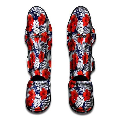 Red Hibiscus Tropical Pattern Print Muay Thai Shin Guard