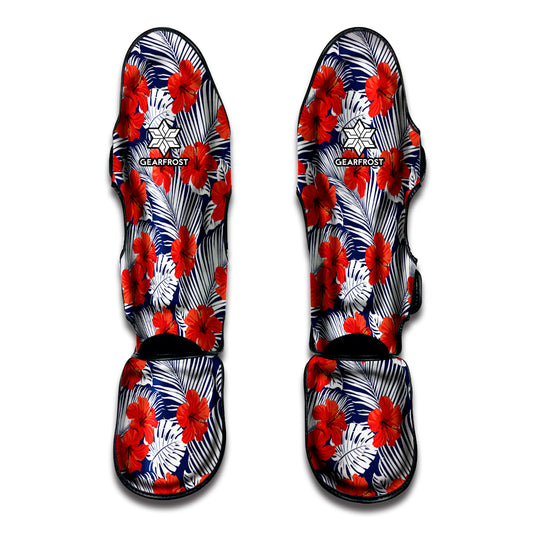 Red Hibiscus Tropical Pattern Print Muay Thai Shin Guard