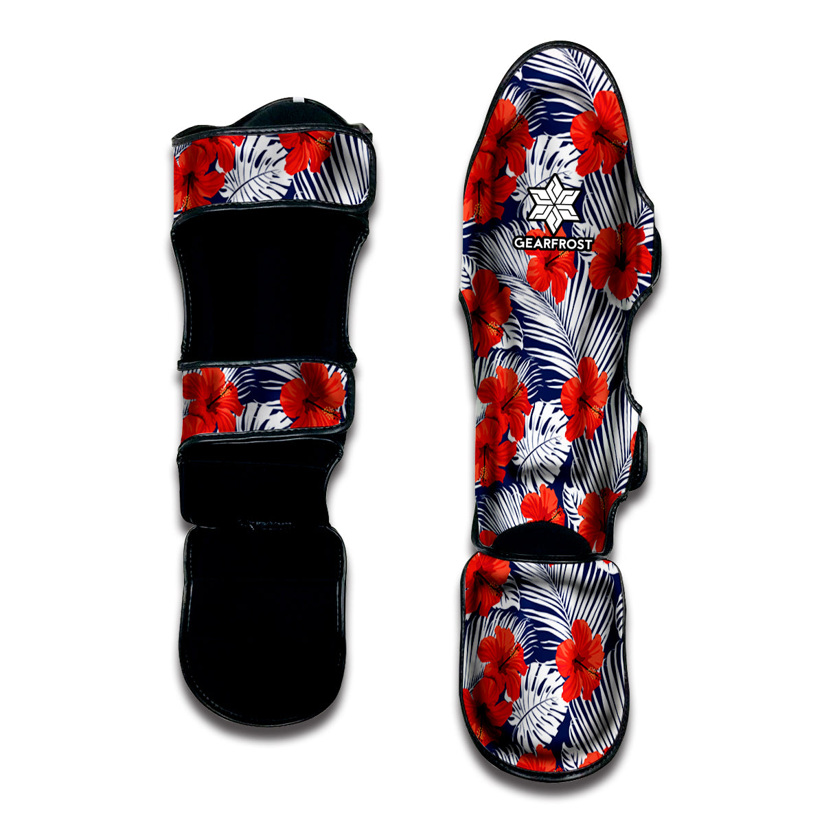 Red Hibiscus Tropical Pattern Print Muay Thai Shin Guard