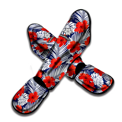 Red Hibiscus Tropical Pattern Print Muay Thai Shin Guard