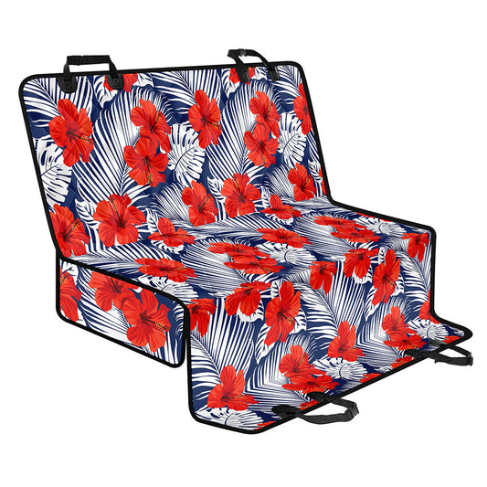 Red Hibiscus Tropical Pattern Print Pet Car Back Seat Cover