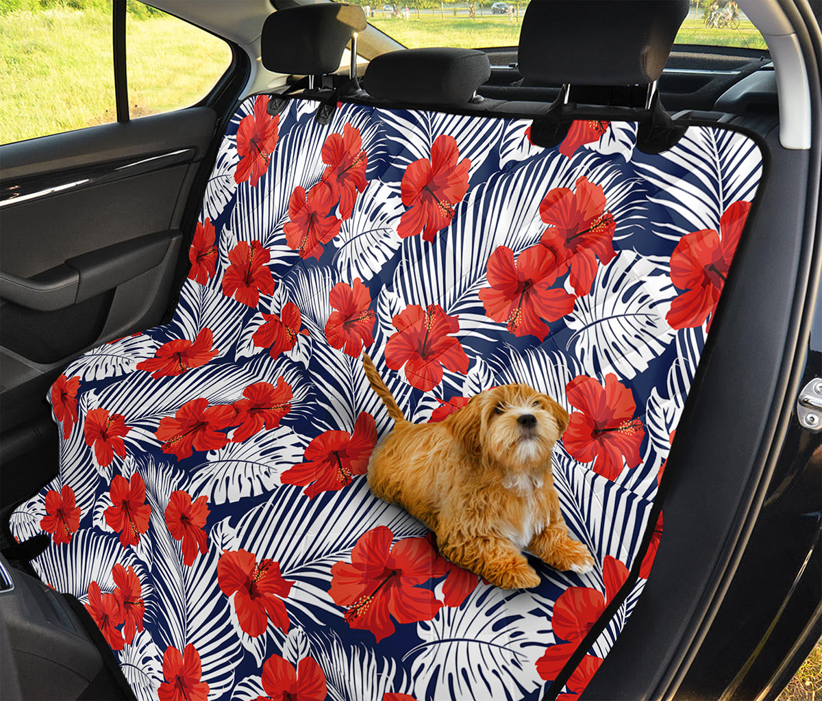 Red Hibiscus Tropical Pattern Print Pet Car Back Seat Cover