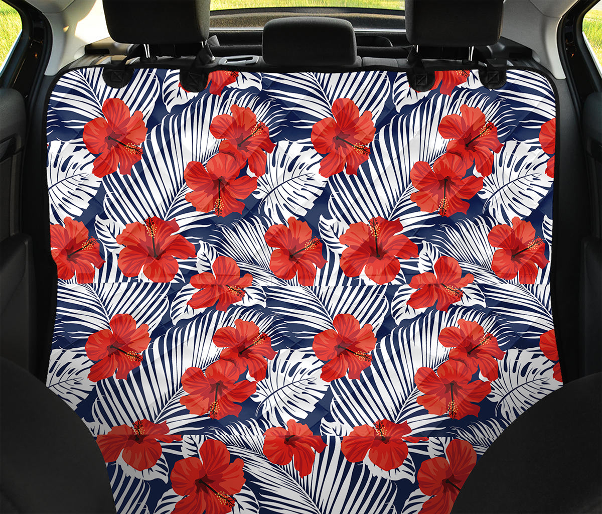 Red Hibiscus Tropical Pattern Print Pet Car Back Seat Cover