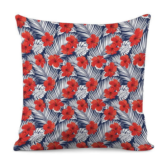 Red Hibiscus Tropical Pattern Print Pillow Cover