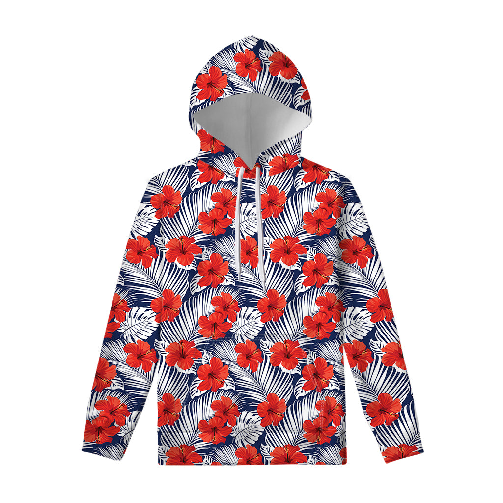 Red Hibiscus Tropical Pattern Print Pullover Hoodie