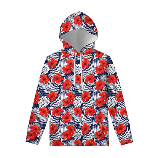 Red Hibiscus Tropical Pattern Print Pullover Hoodie