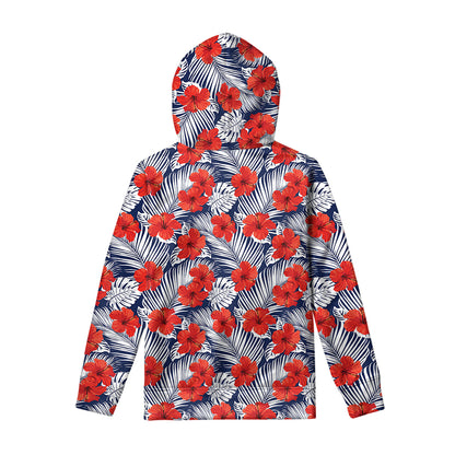 Red Hibiscus Tropical Pattern Print Pullover Hoodie