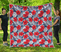 Red Hibiscus Tropical Pattern Print Quilt