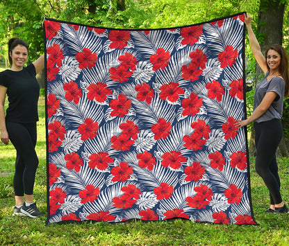 Red Hibiscus Tropical Pattern Print Quilt
