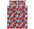 Red Hibiscus Tropical Pattern Print Quilt Bed Set
