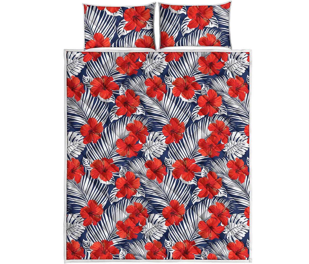 Red Hibiscus Tropical Pattern Print Quilt Bed Set