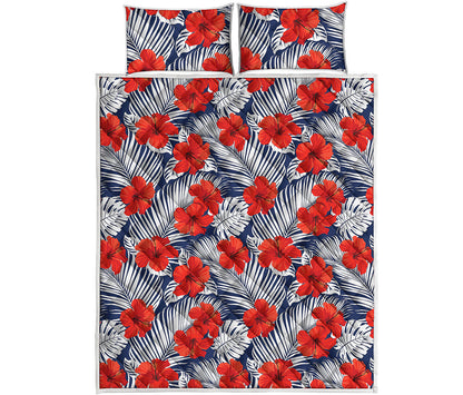 Red Hibiscus Tropical Pattern Print Quilt Bed Set