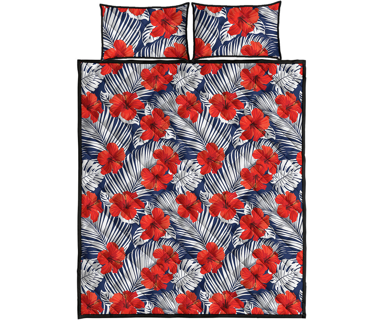 Red Hibiscus Tropical Pattern Print Quilt Bed Set
