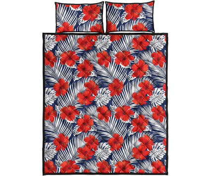 Red Hibiscus Tropical Pattern Print Quilt Bed Set