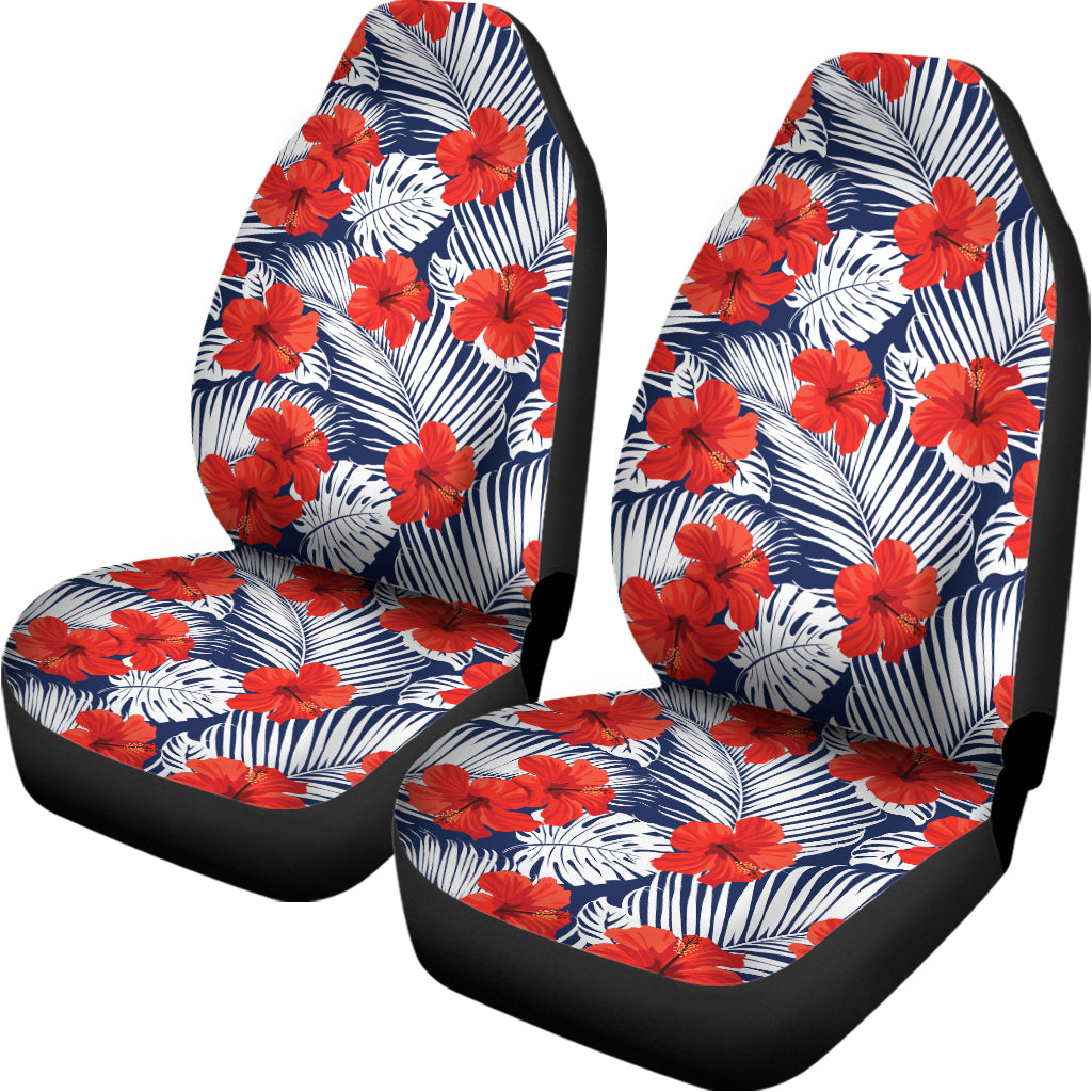 Red Hibiscus Tropical Pattern Print Universal Fit Car Seat Covers