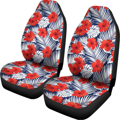 Red Hibiscus Tropical Pattern Print Universal Fit Car Seat Covers
