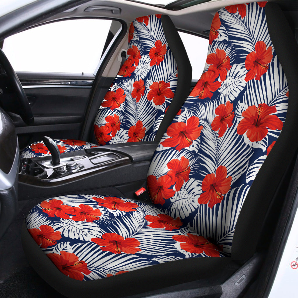 Red Hibiscus Tropical Pattern Print Universal Fit Car Seat Covers