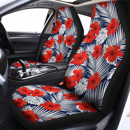 Red Hibiscus Tropical Pattern Print Universal Fit Car Seat Covers