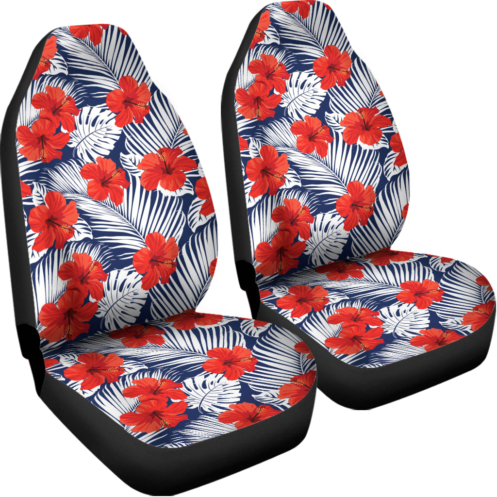 Red Hibiscus Tropical Pattern Print Universal Fit Car Seat Covers