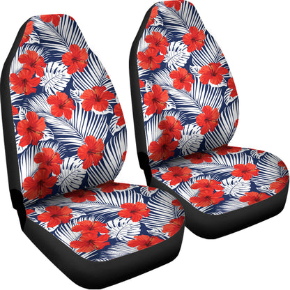 Red Hibiscus Tropical Pattern Print Universal Fit Car Seat Covers