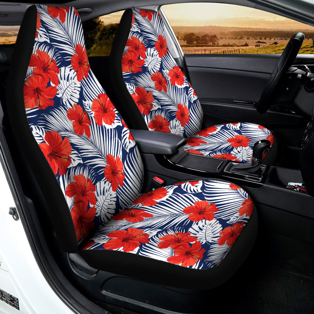 Red Hibiscus Tropical Pattern Print Universal Fit Car Seat Covers