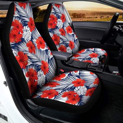 Red Hibiscus Tropical Pattern Print Universal Fit Car Seat Covers