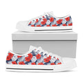 Red Hibiscus Tropical Pattern Print White Low Top Sneakers