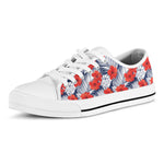 Red Hibiscus Tropical Pattern Print White Low Top Shoes