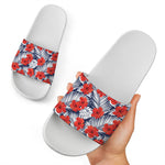 Red Hibiscus Tropical Pattern Print White Slide Sandals