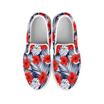 Red Hibiscus Tropical Pattern Print White Slip On Shoes