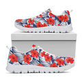 Red Hibiscus Tropical Pattern Print White Running Shoes