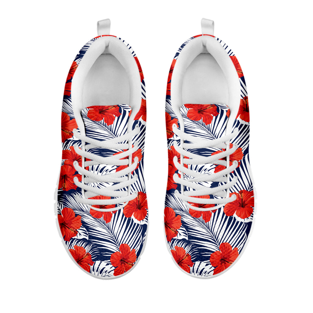 Red Hibiscus Tropical Pattern Print White Sneakers