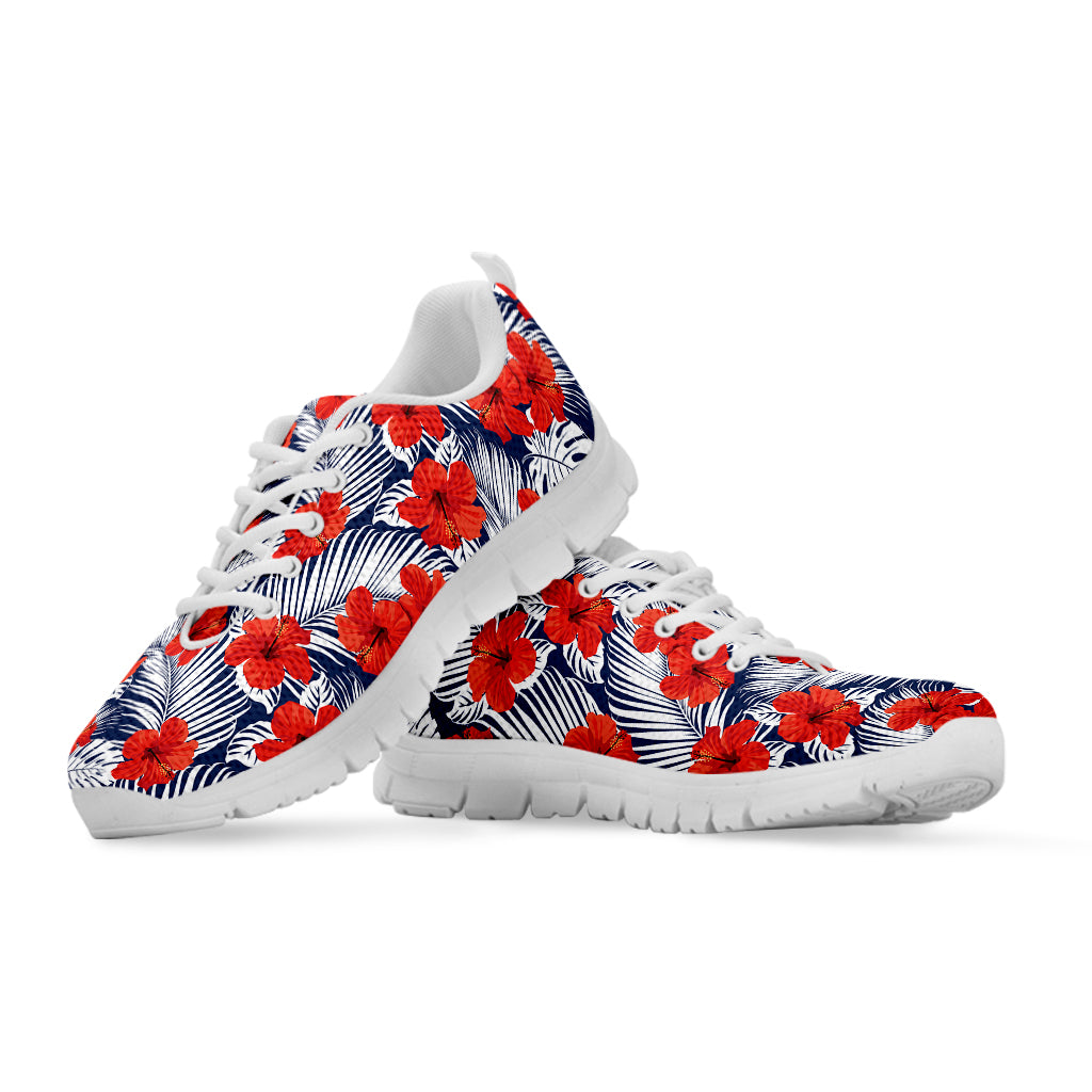 Red Hibiscus Tropical Pattern Print White Sneakers