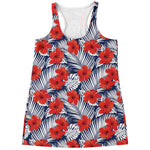 Red Hibiscus Tropical Pattern Print Women's Racerback Tank Top