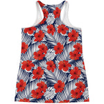 Red Hibiscus Tropical Pattern Print Women's Racerback Tank Top