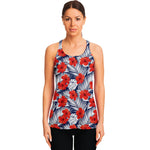 Red Hibiscus Tropical Pattern Print Women's Racerback Tank Top