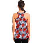 Red Hibiscus Tropical Pattern Print Women's Racerback Tank Top
