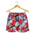 Red Hibiscus Tropical Pattern Print Women's Shorts