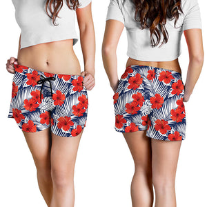 Red Hibiscus Tropical Pattern Print Women's Shorts