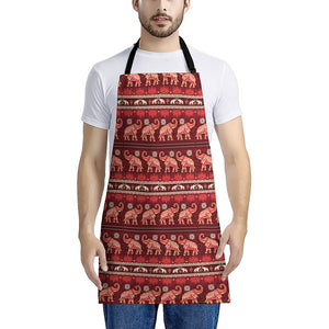 Red Indian Elephant Pattern Print Apron