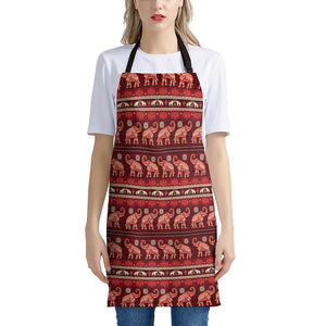 Red Indian Elephant Pattern Print Apron