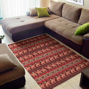 Red Indian Elephant Pattern Print Area Rug