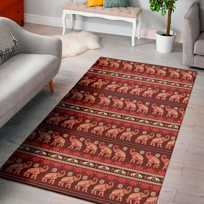 Red Indian Elephant Pattern Print Area Rug